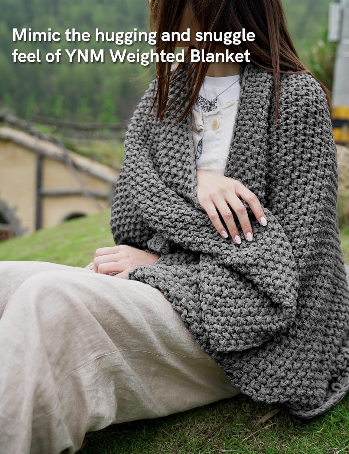 YnM Chunky Cotton Knit Throw Blanket, Cable Knit Throws for Bed Couch Sofa, Comfy & Relaxing