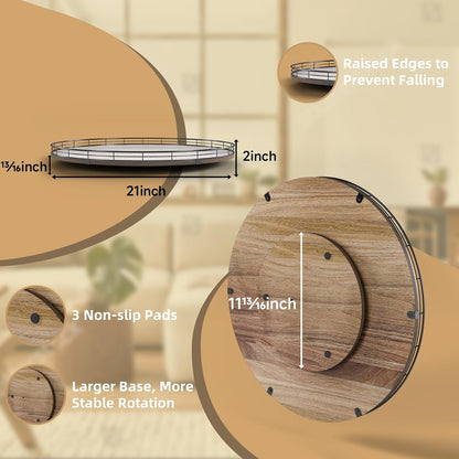 Acacia Wood 21" Lazy Susan Turntable Organizer for Table Top, Farmhouse Extra Large Round Lazy