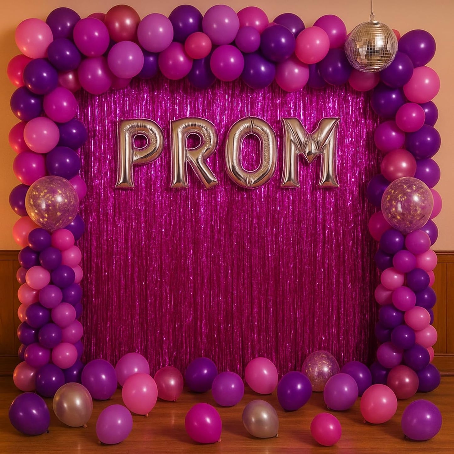3 Pack 3.3x8.2 Feet Pink Foil Fringe Backdrop Curtains, Tinsel Streamers Birthday Party
