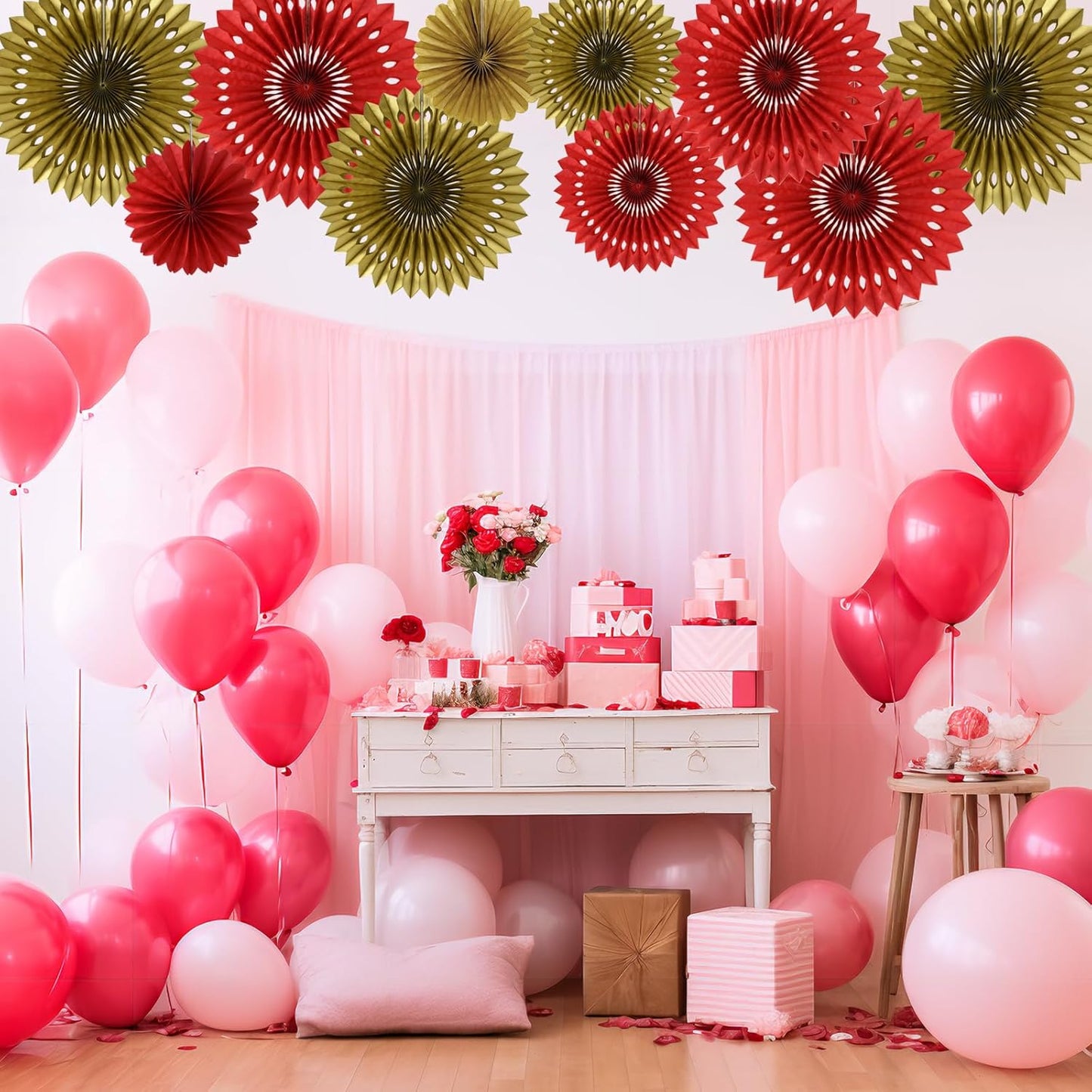 BEISHIDA Red Gold Hanging Honeycomb Round Paper Fans Decoration Wedding Theme Tissue Paper Fan