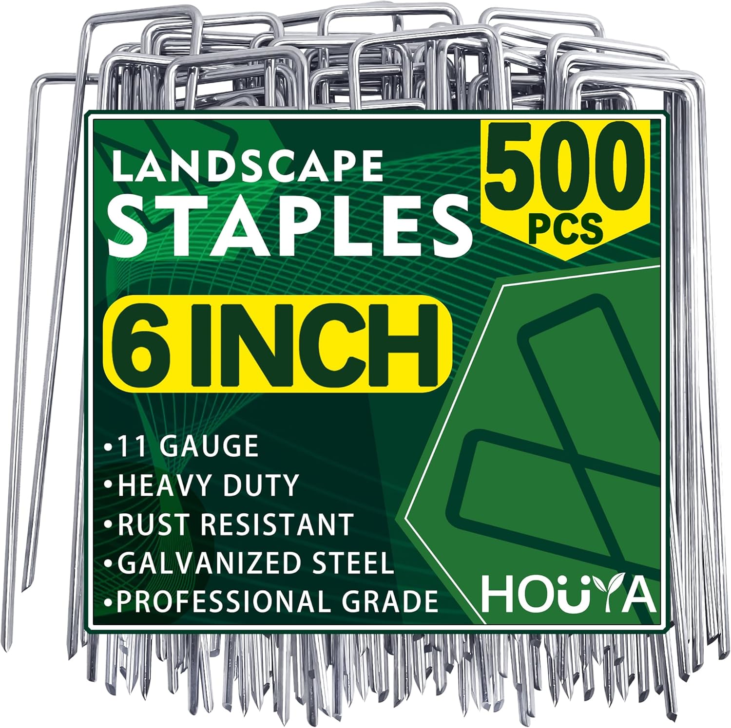 500 Pack Landscape Staples 6 Inch 11 Gauge Garden Stakes Galvanized Garden Staples Pins Anti-Rust