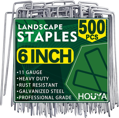 500 Pack Landscape Staples 6 Inch 11 Gauge Garden Stakes Galvanized Garden Staples Pins Anti-Rust