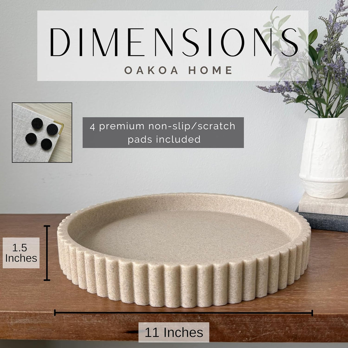 OAKOA Beige Resin Decorative Trays for Decor - Coffee Table Decor Tray Ottoman Tray for Living Room