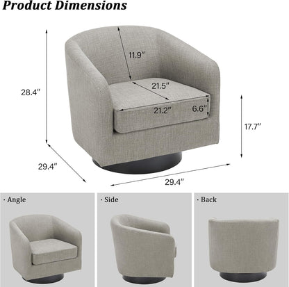 Swivel Barrel Accent Chair, Modern Round Linen Arm Chair for Living Room, Bedroom, Comfy Club