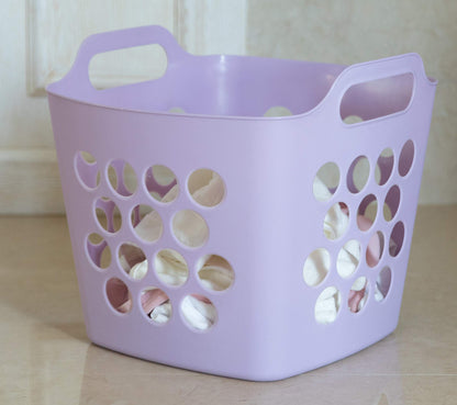 Flexible Plastic Carry Laundry Basket Holder Square Storage Hamper with Side Handles, Purple Set of