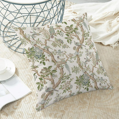 CXMEIFLY Chinoiserie Spring Pillow Covers 16 x 16 Inch Set of 2 for Sage Green Blue Vintage Flowers
