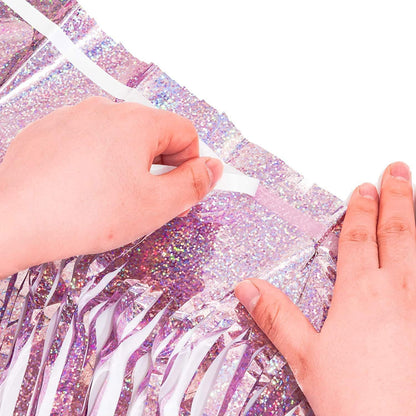 BRAVESHINE 1 Purple 1 Pink Streamers Party Photo Backdrop - 3.2 ft x 8.2 ft Metallic Tinsel Foil