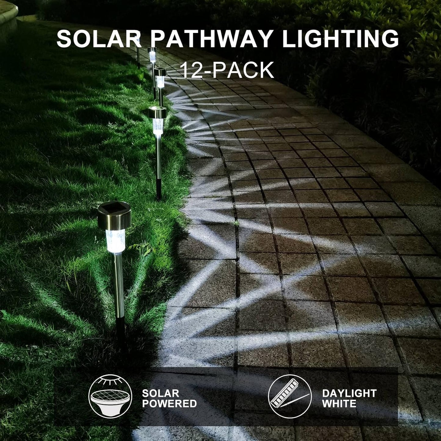 Solar Lights Outdoor Waterproof, Stainless Steel LED Landscape Lighting, Solar Garden Lights Solar