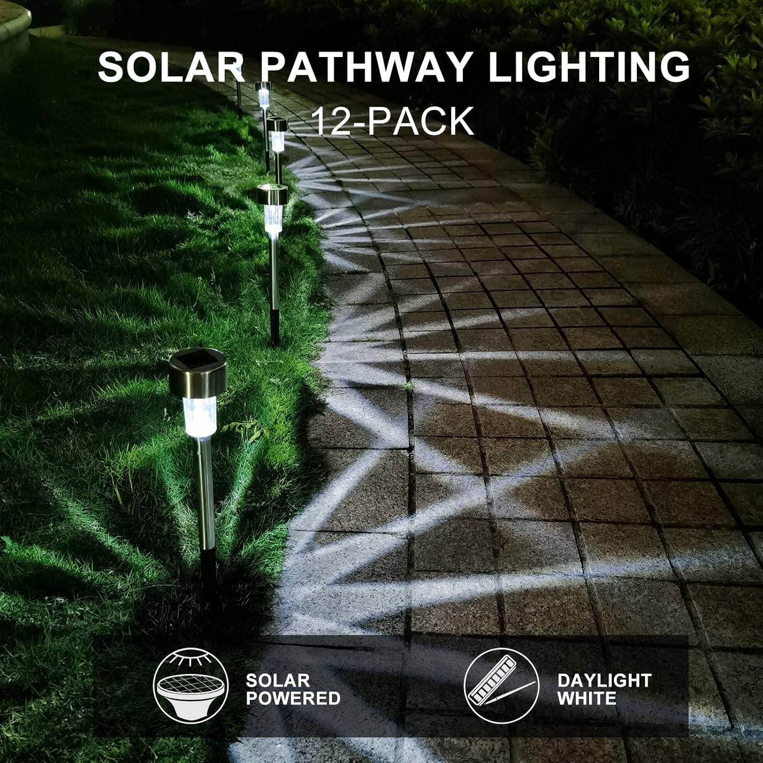 Solar Lights Outdoor Waterproof, Stainless Steel LED Landscape Lighting, Solar Garden Lights Solar