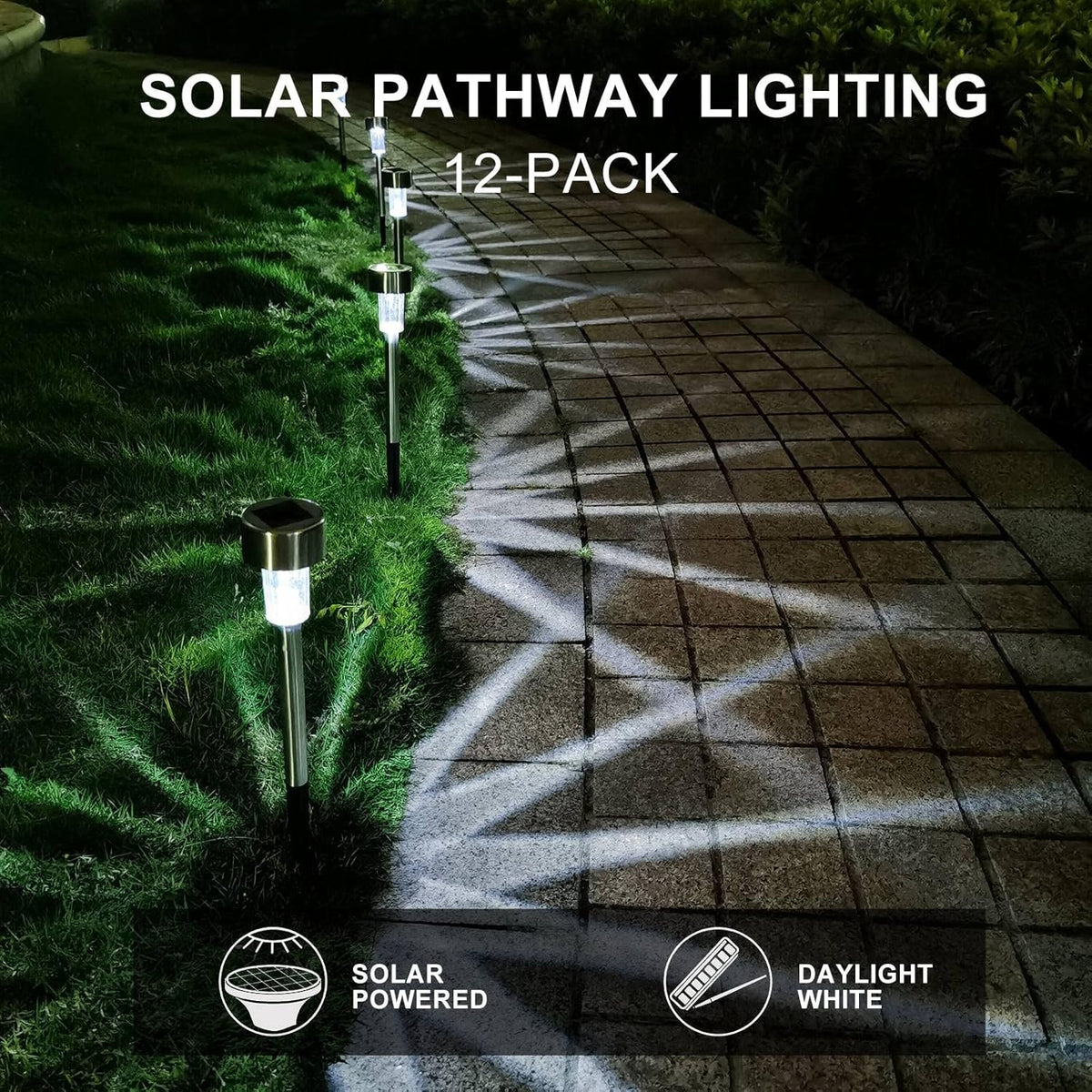 Solar Lights Outdoor Waterproof, Stainless Steel LED Landscape Lighting, Solar Garden Lights Solar