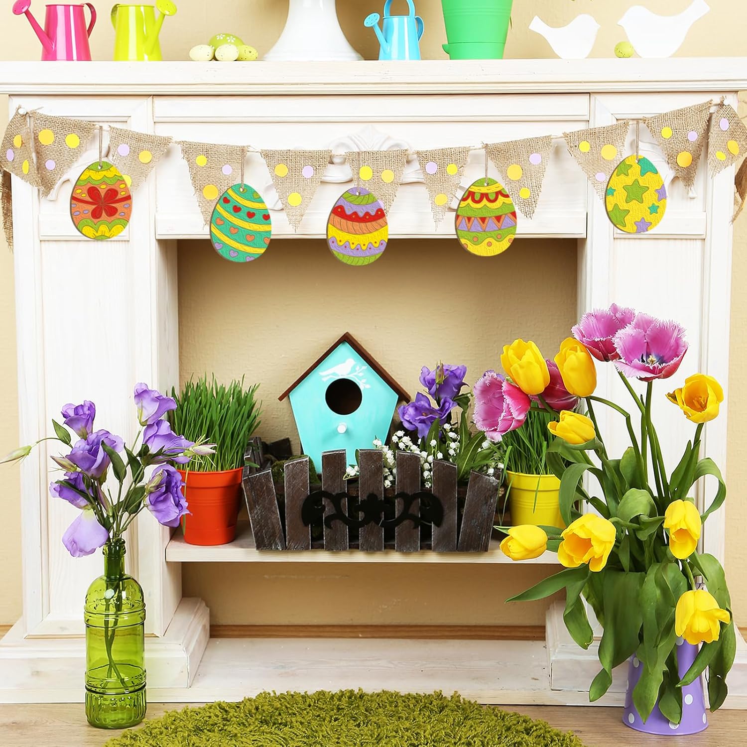 80PCS Wooden Easter Ornaments to Paint, 10 Styles DIY Blank Unfinished Wood Cutouts Ornament for