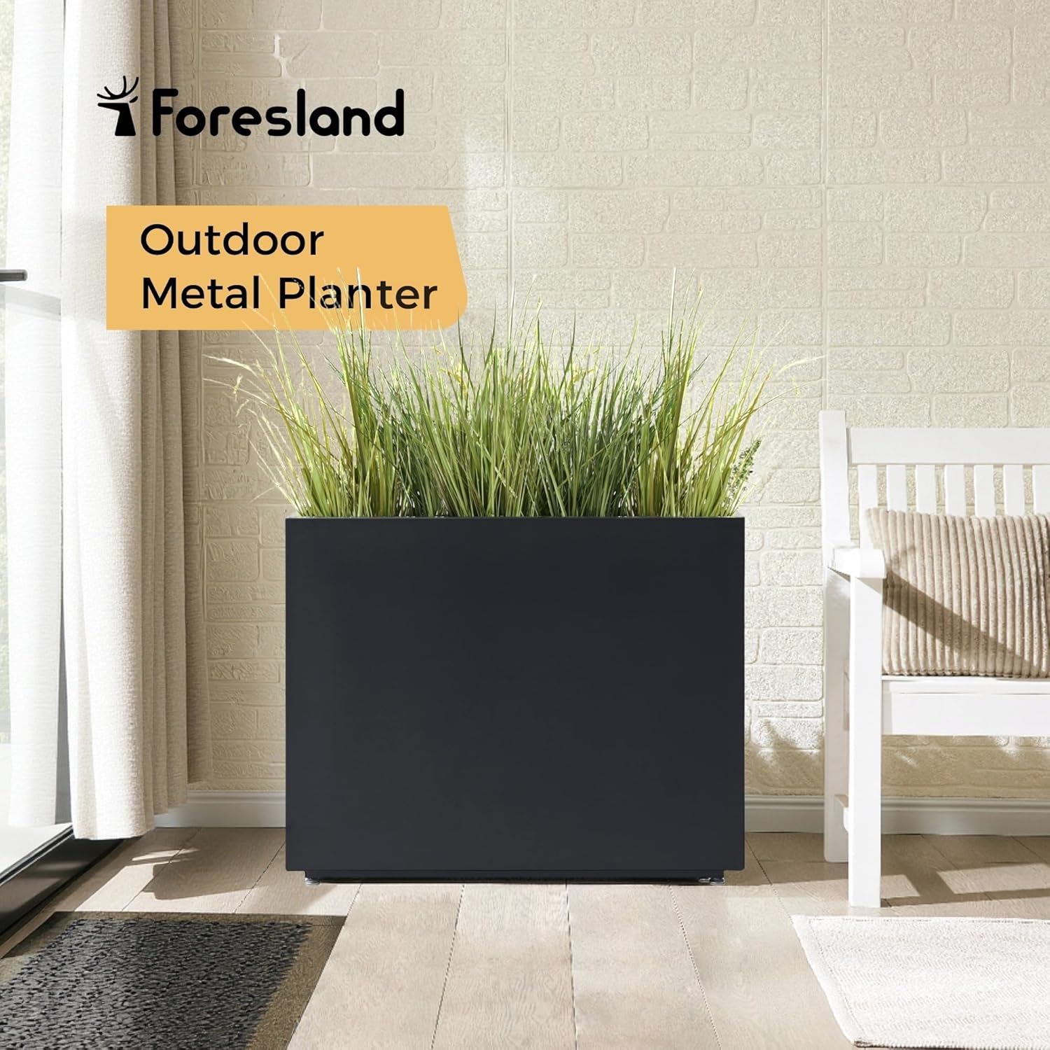 Tall & Long Metal Planter with Middle Shelf, 36W x 11D x 30H Large Rectangular Outdoor Planter Box