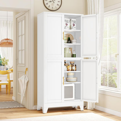 75.2" Tall Metal Pantry Cabinet, Kitchen Pantry Storage Cabinets with 4 Door and 4 Adjustable