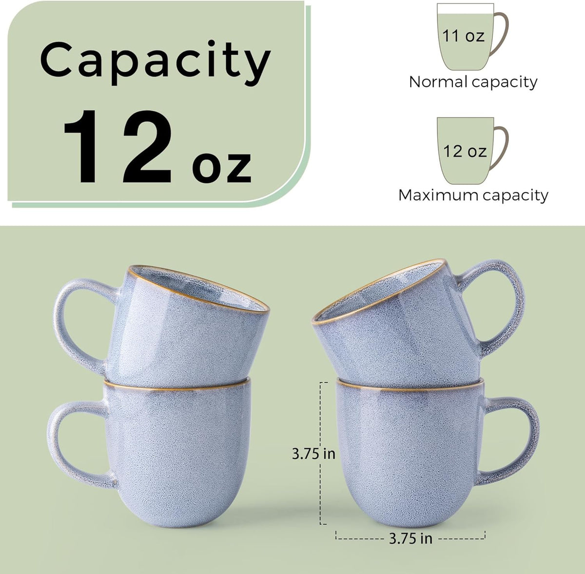 AmorArc 12oz Coffee Mugs, Ceramic Coffee Mugs set of 6 for Man, Woman, Dad, Mom, Modern Coffee Mugs