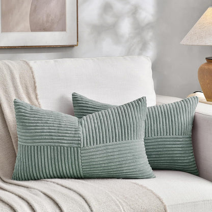 Fancy Homi 2 Packs Grey Blue Long Lumbar Decorative Throw Pillow Covers 12x24 Inch for Couch Bed