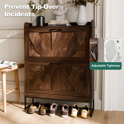 infurnic Shoe Storage Cabinet with 2 Flip Drawers, Narrow Shoe Cabinet for Entryway, Freestanding