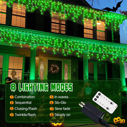 JMEXSUSS 400 LED 38.8F Green Icicle Lights for Halloween Decorations, Green Halloween Lights Indoor