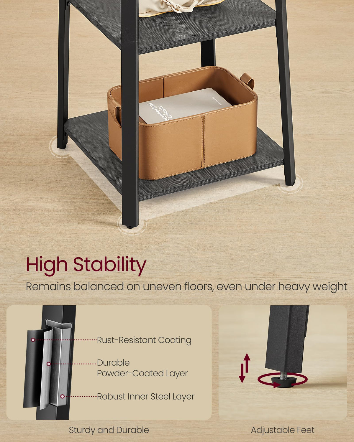 VASAGLE Coat Rack Freestanding, Hall Tree with 4 Shelves