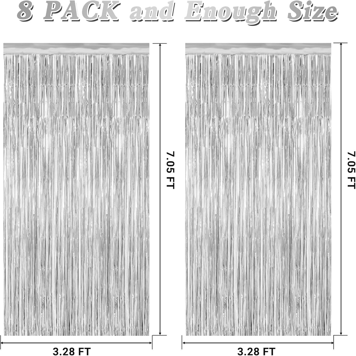 8 Pack Silver Backdrop, 3.28 FT x 7.05 FT Birthday Backdrop, Metallic Silver Tinsel Curtain Disco