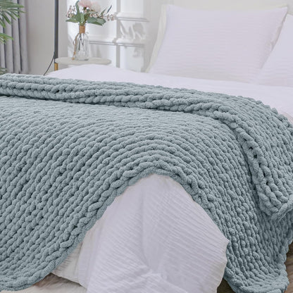 Bigacogo Chunky Knit Throw Blanket for Couch, 51x63 inches, 100% Hand Knitted with Thick Jumbo