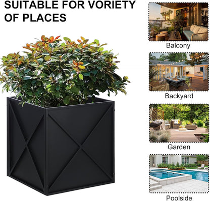 SUNNYPARK Large Metal Planter Box 17”x 17”x 18”, Square Modern Black Metal Planter Box Heavy Duty