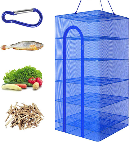 Hwayslon Hanging Drying Net Foldable Drying Rack Net Dryer 19.7"x19.7"x37.4" 6 Layer Folding Fish