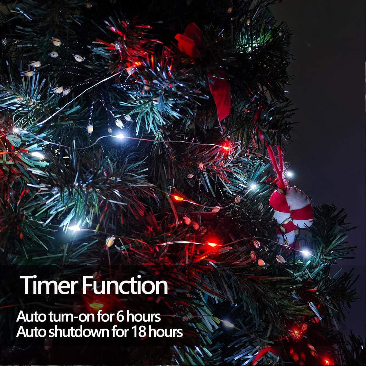4-Pack Red and White Fairy Lights Battery Operated with Timer, Waterproof 16FT 50 LED String Lights