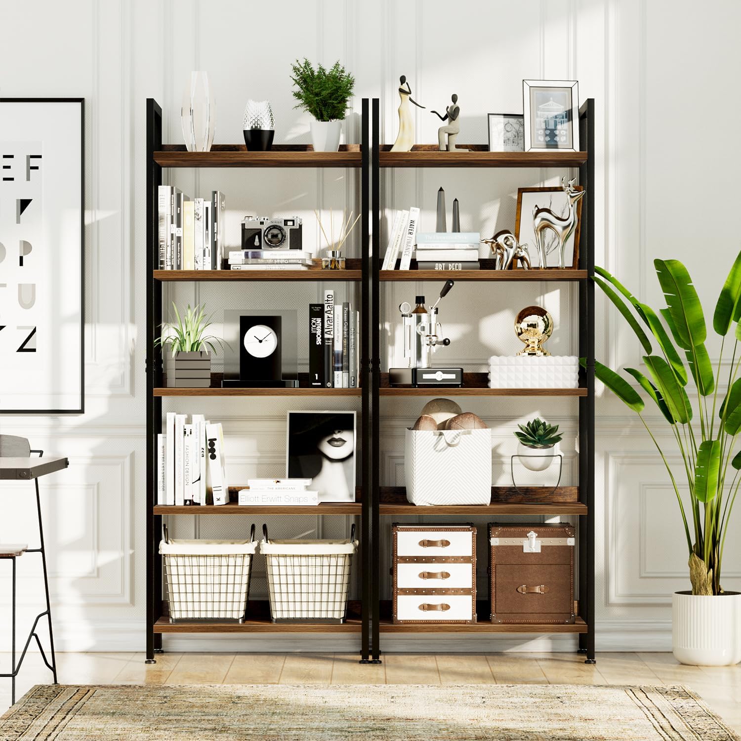 NUMENN Bookshelf, 5 Tier Bookshelves, Home Office Bookcase Shelf Storage Organizer, Free Standing