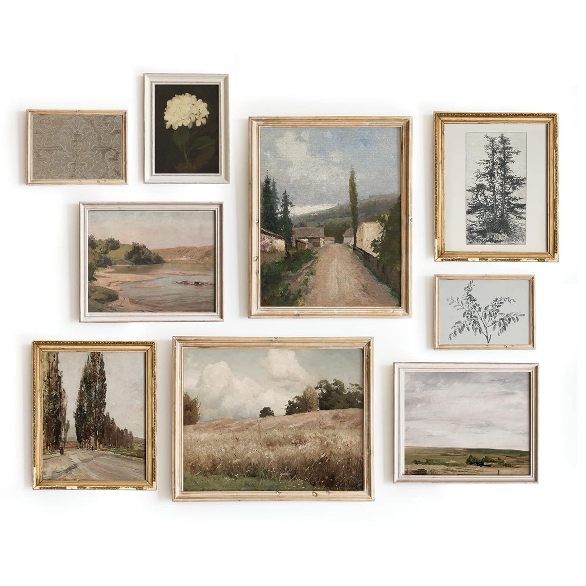 Vintage Landscape Wall Art - Set 9 French Country Vintage Antique Warm Aesthetic Gallery Wall Art