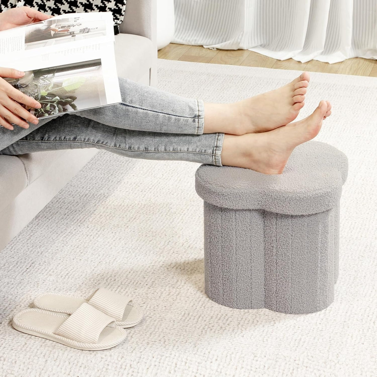 B FSOBEIIALEO Storage Ottoman Cube, Flowers Shaped Ottomans with Storage Foot Stool Footrest for
