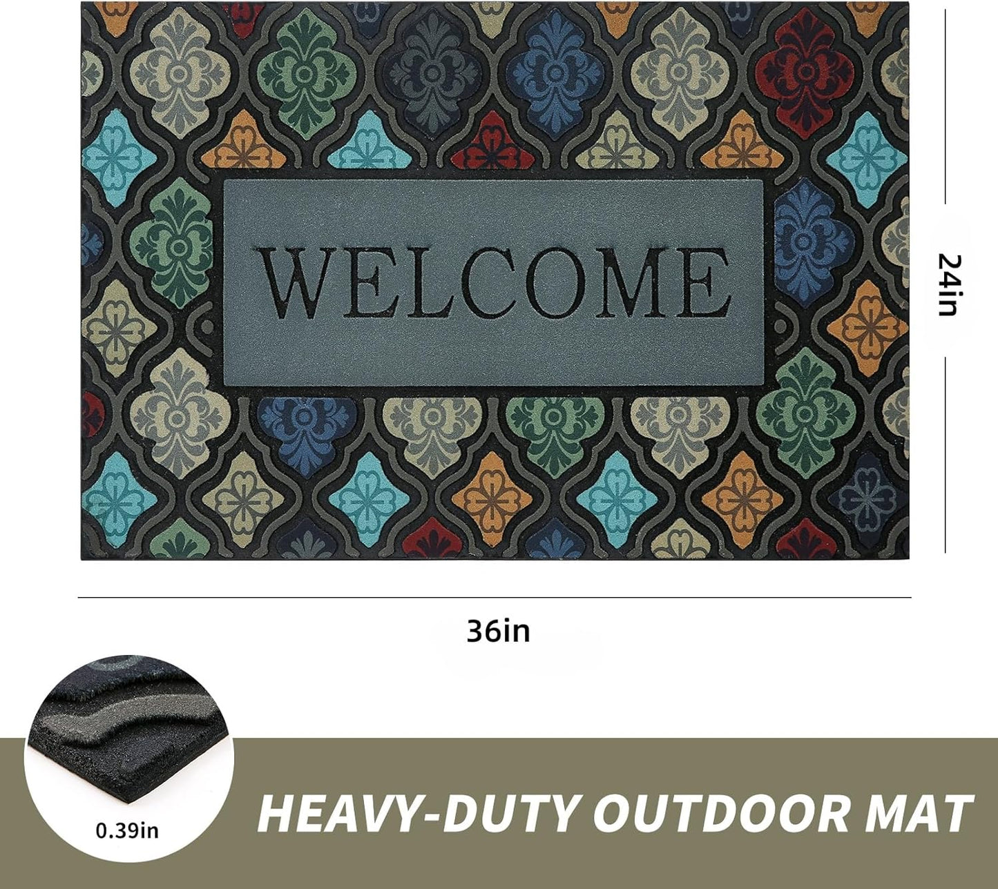Durable Heavy Duty Front Door Mat - 24"x36" Large Outdoor Welcome Mat Non-Slip Rubber Entrance Door