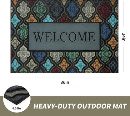 Durable Heavy Duty Front Door Mat - 24"x36" Large Outdoor Welcome Mat Non-Slip Rubber Entrance Door
