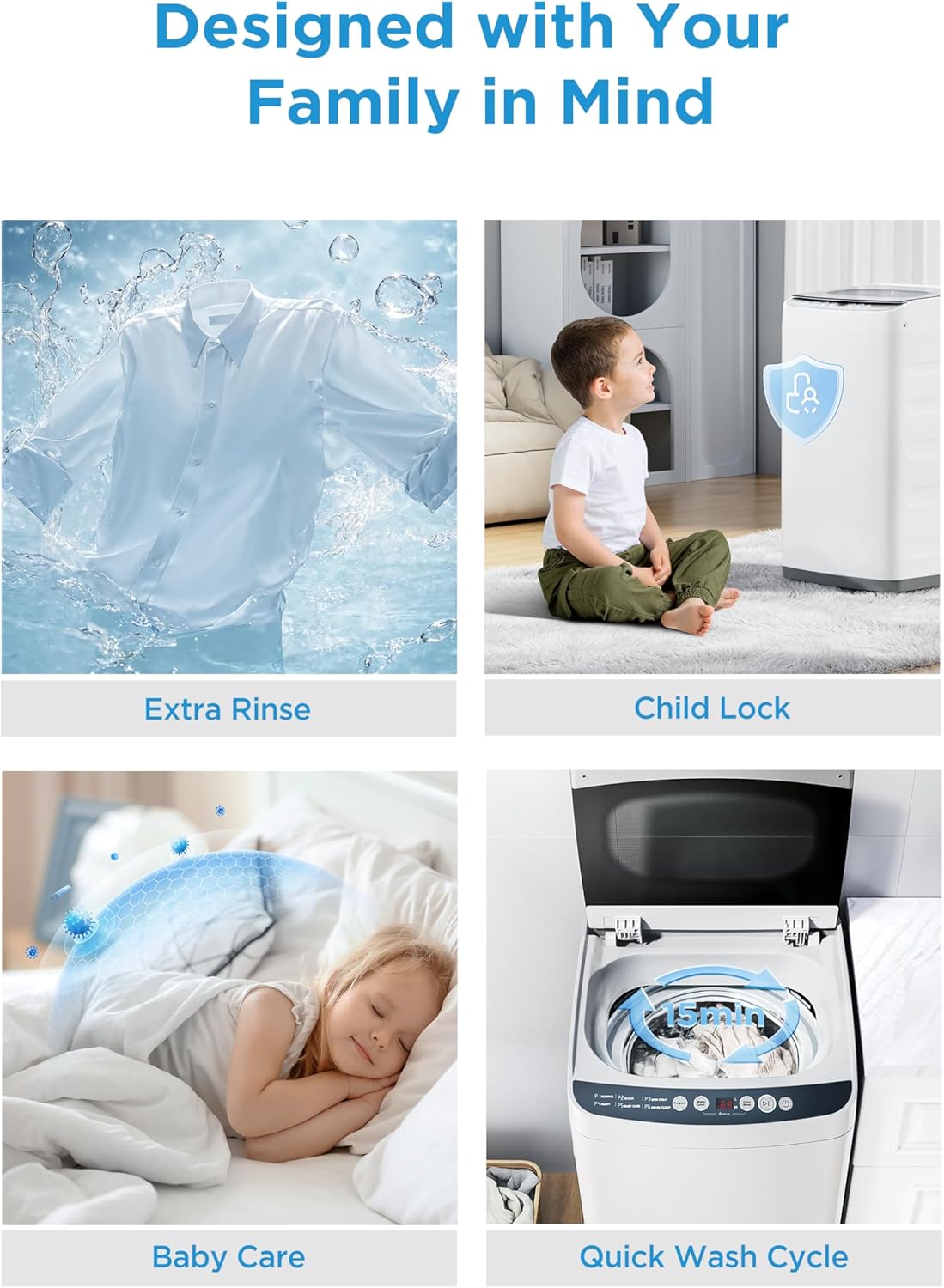 Midea MLTW09M1BWW Portable Washer with 6 Cycles, Drum Clean, Quick, Stainless Steel Tub