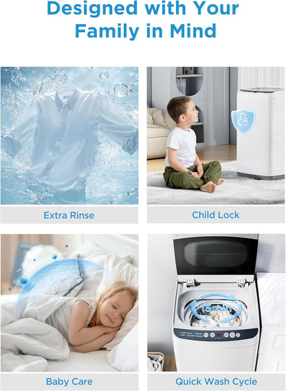 Midea MLTW09M1BWW Portable Washer with 6 Cycles, Drum Clean, Quick, Stainless Steel Tub