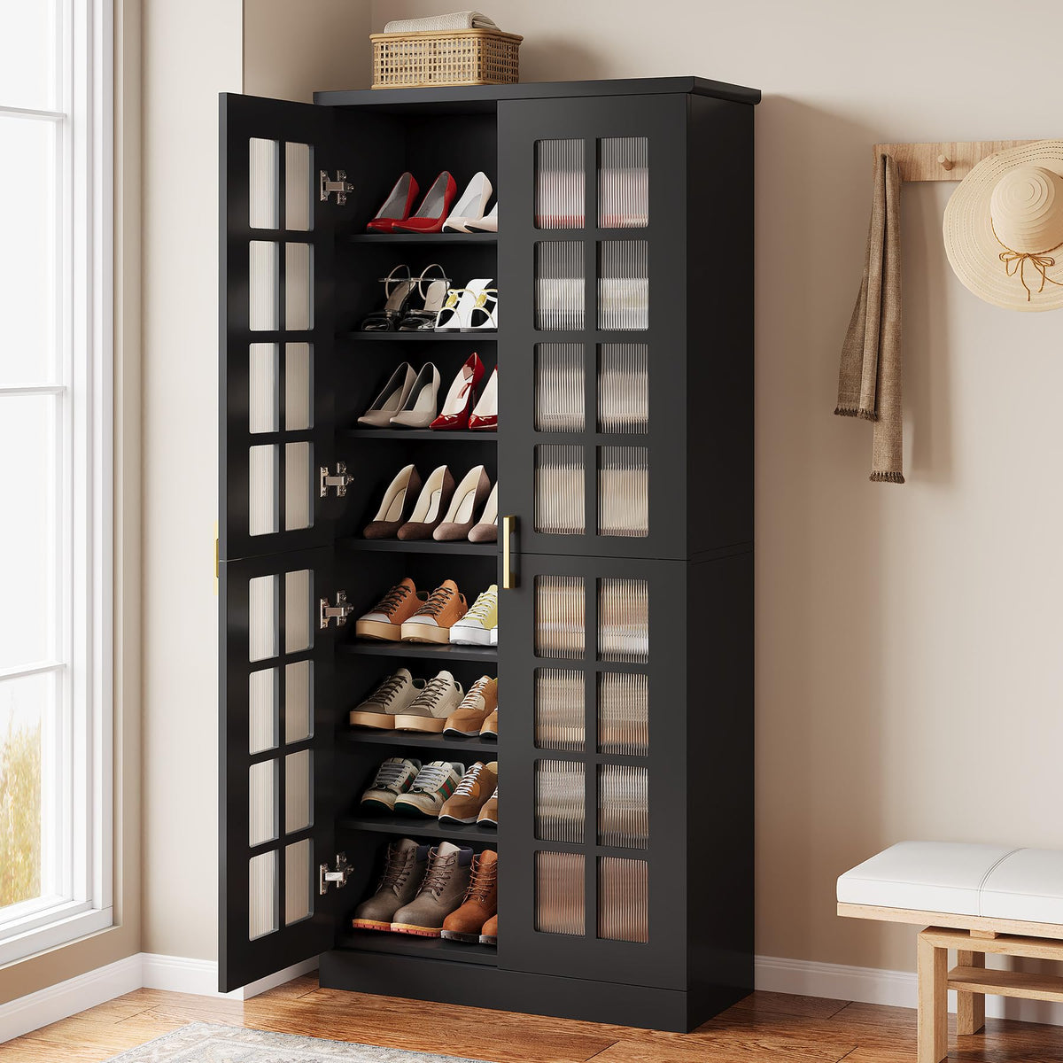 Tribesigns Tall Shoe Cabinet with Doors, 8-Tier Modern Shoe Storage Cabinet