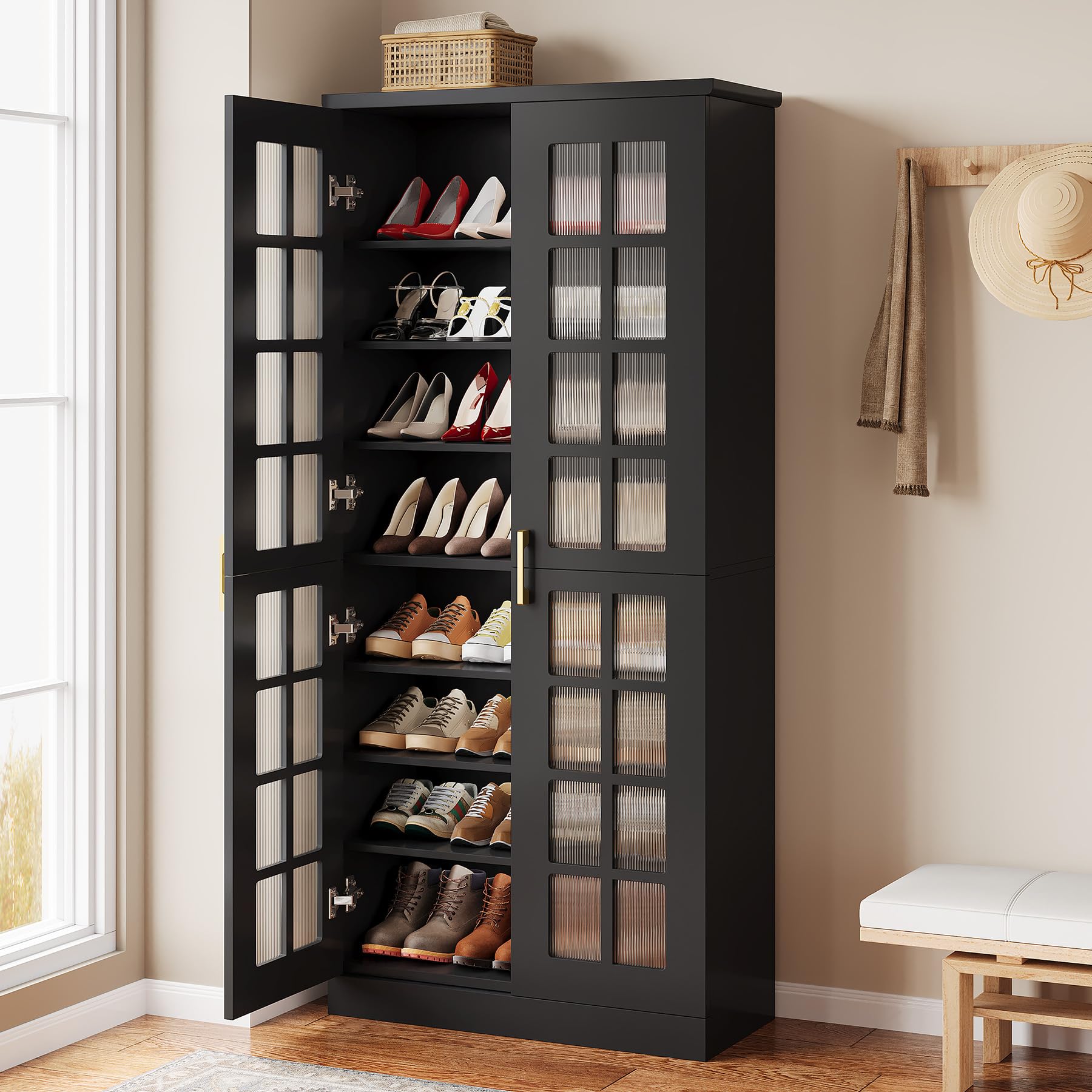 Tribesigns Tall Shoe Cabinet with Doors, 8-Tier Modern Shoe Storage Cabinet