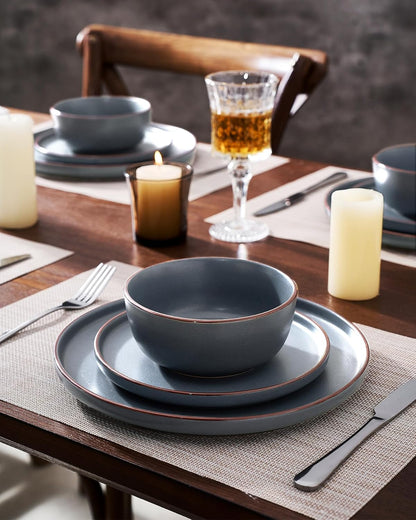 Famiware Mercury Plates and Bowls Sets, 18 Pieces Stoneware Dinnerware Sets, Dishes Set for 6
