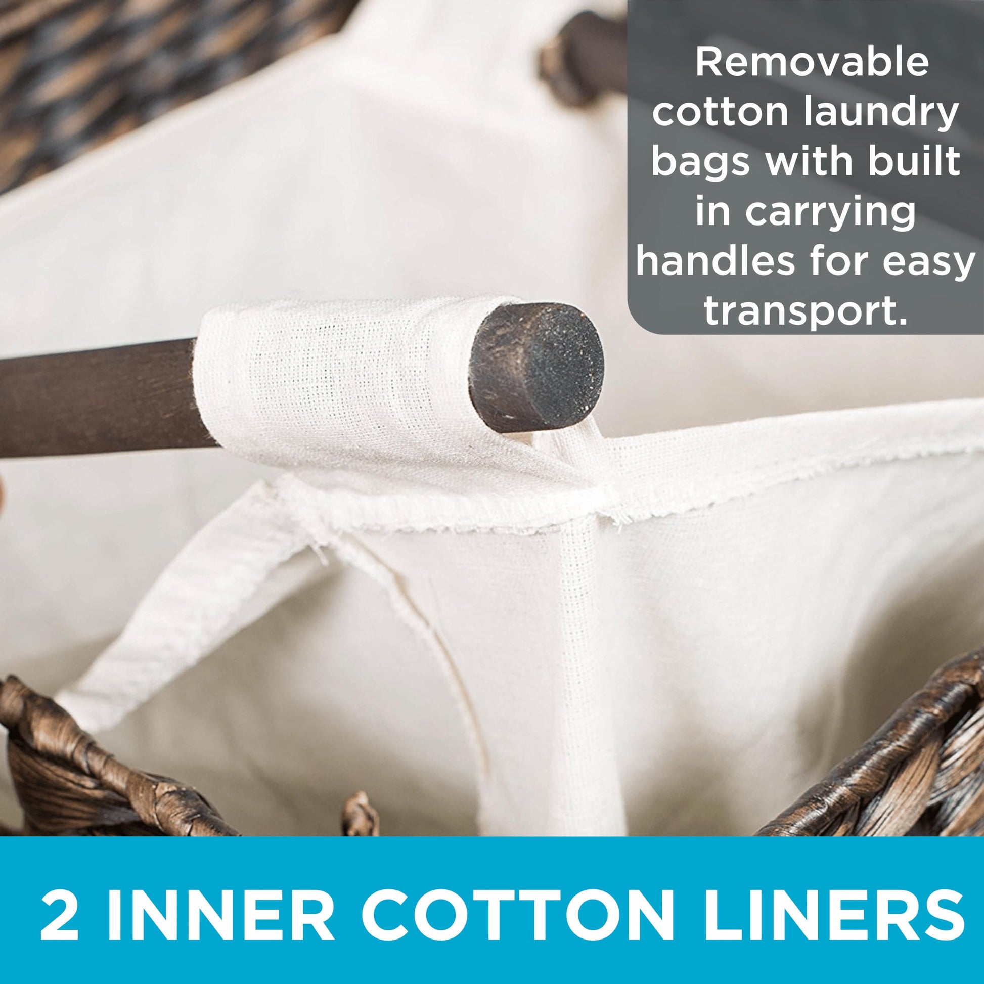 BirdRock Home Water Hyacinth Laundry Hamper Divided Interior (Espresso) | Eco-Friendly | Made of