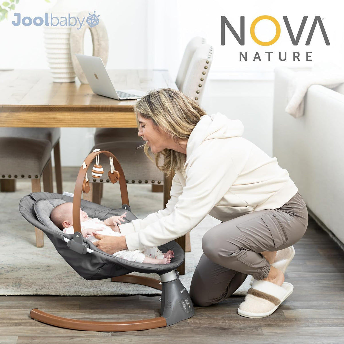 Jool Baby Nova Nature Baby Swing for Newborns – Natural Wood Toys, Electric Motorized Infant Swing