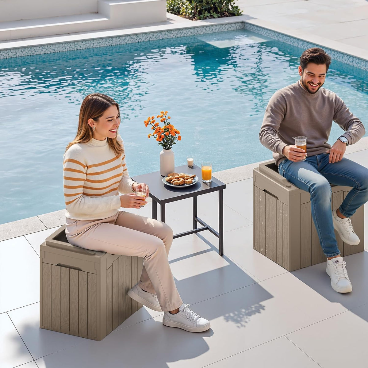 Devoko 30 Gallon Resin Deck Box 2 Pack Outdoor Indoor Waterproof Storage Box for Patio Furniture