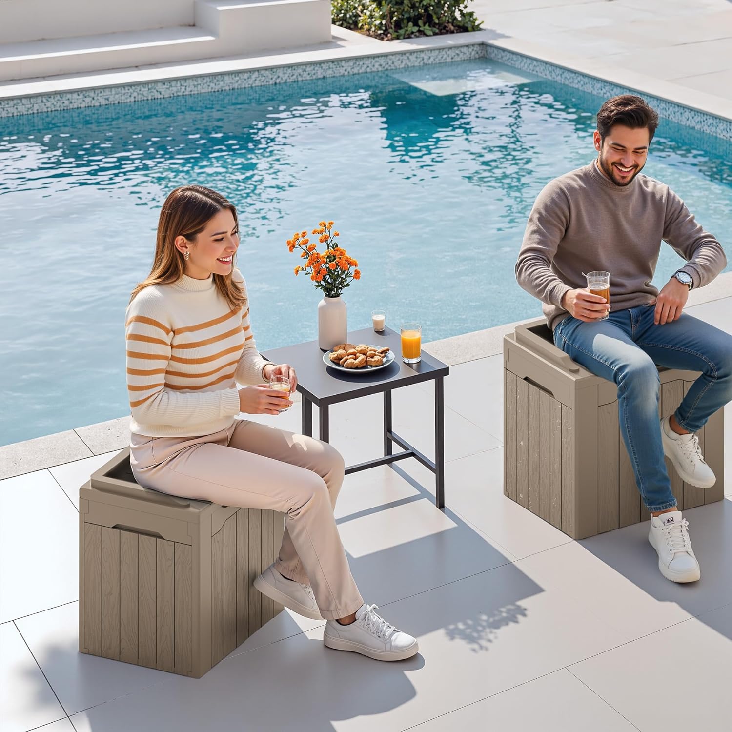 Devoko 30 Gallon Resin Deck Box 2 Pack Outdoor Indoor Waterproof Storage Box for Patio Furniture