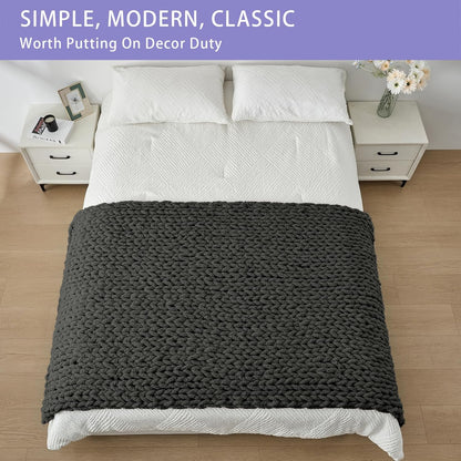 Bigacogo Chunky Knit Throw Blanket for Couch, 40x80 inches, 100% Hand Knitted with Thick Jumbo