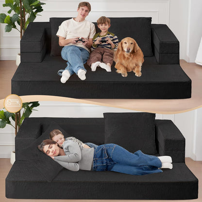 Folding Bean Bag Chair for Adults,3-in-1 Bean Bag Couch Faux Fur Floor Sofa Large Beanbag