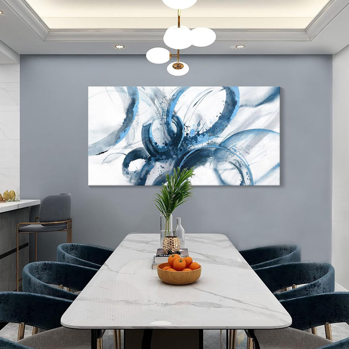 Large Canvas Wall Art Blue Abstract Pictures Wall Art for Living Room Paintings for Wall