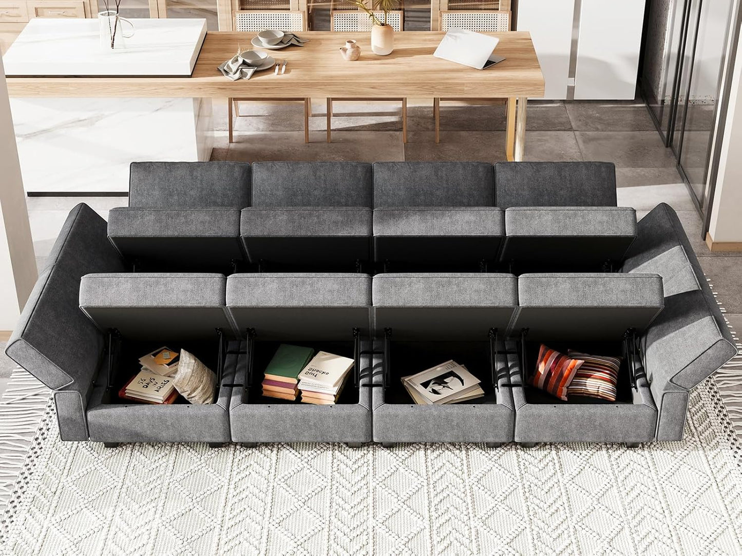 Belffin Modular Sectional Sleeper Sofa Bed Convertible Sectional Couches for Living Room. Dark Gery