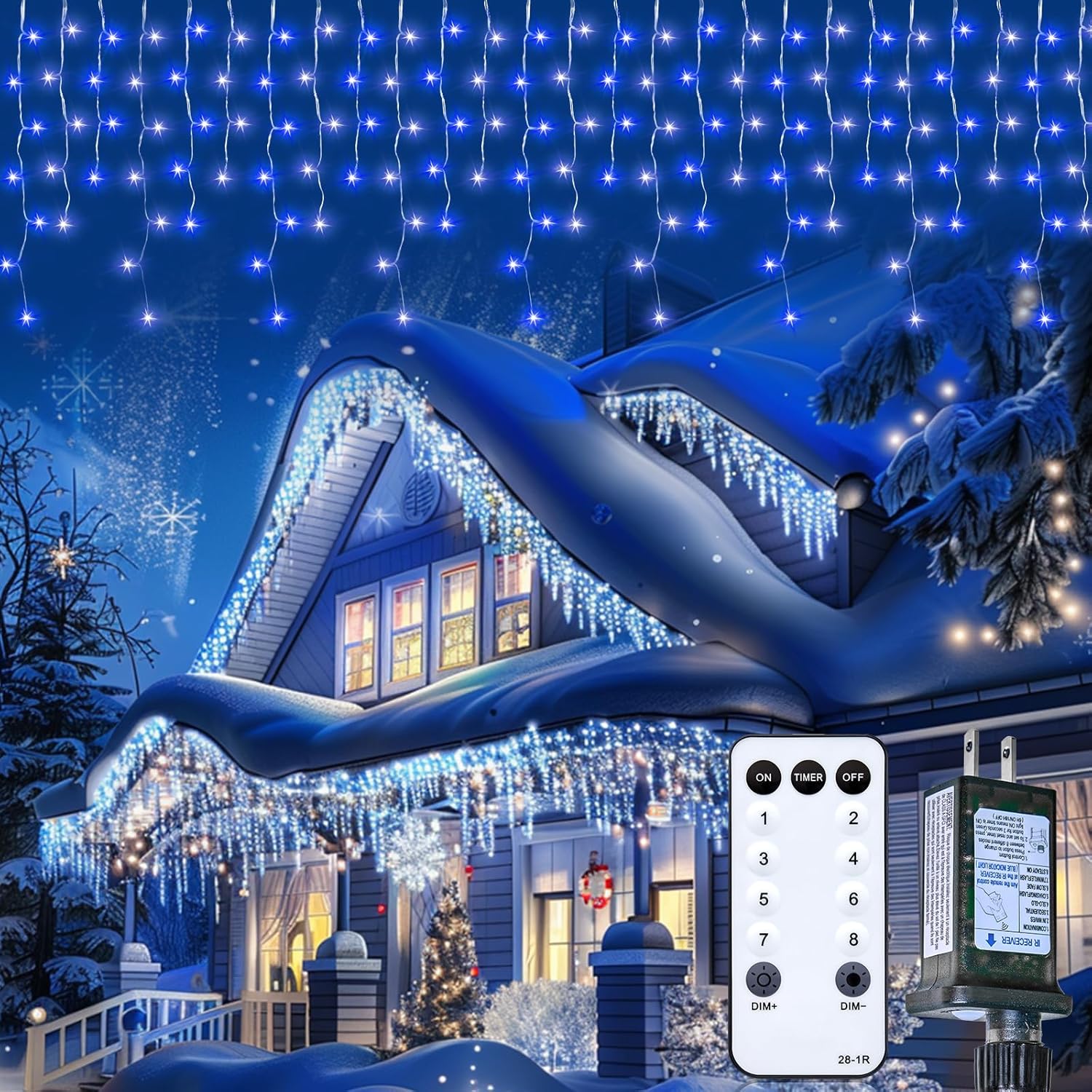 Icicle Outdoor Christmas Lights, 40Ft. 432 LED with 81 Drops, Dimmable Twinkle Fairy with Remote
