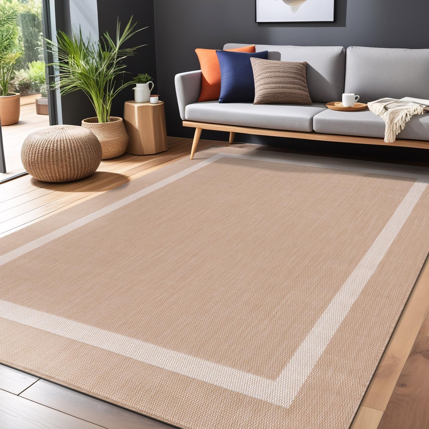 Bordered Outdoor Rug 6x9 Washable Outside Carpet for Indoor Patio Porch Waterproof Easy Cleaning