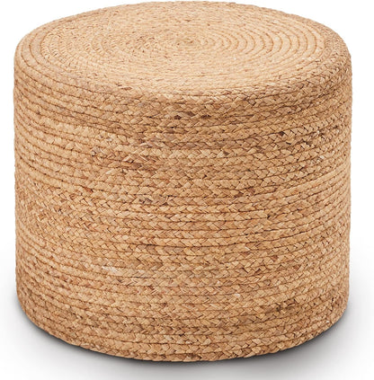 Wimarsbon 18'' Ottoman Pouf, Natural Braided Poof, Rustic Handweave Lounge Pouffe, Boho Footrest