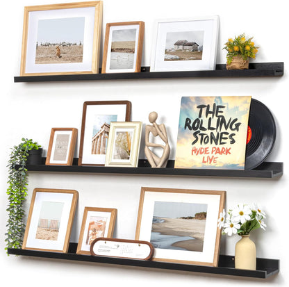 Picture Ledge Wall Shelves 48 inches Width Set of 3, Solid Pine Wood Rustic Floating Ledge Shelves