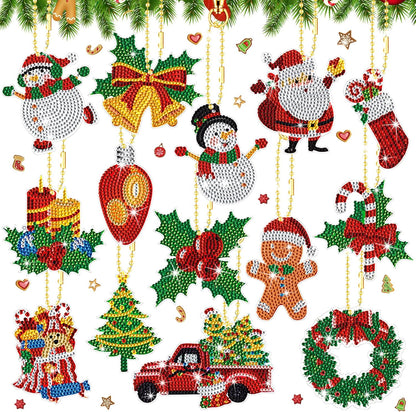 Equsion 14 Pcs Diamond Art Christmas Ornaments Christmas Diamond Painting Keychains Kits 5d DIY